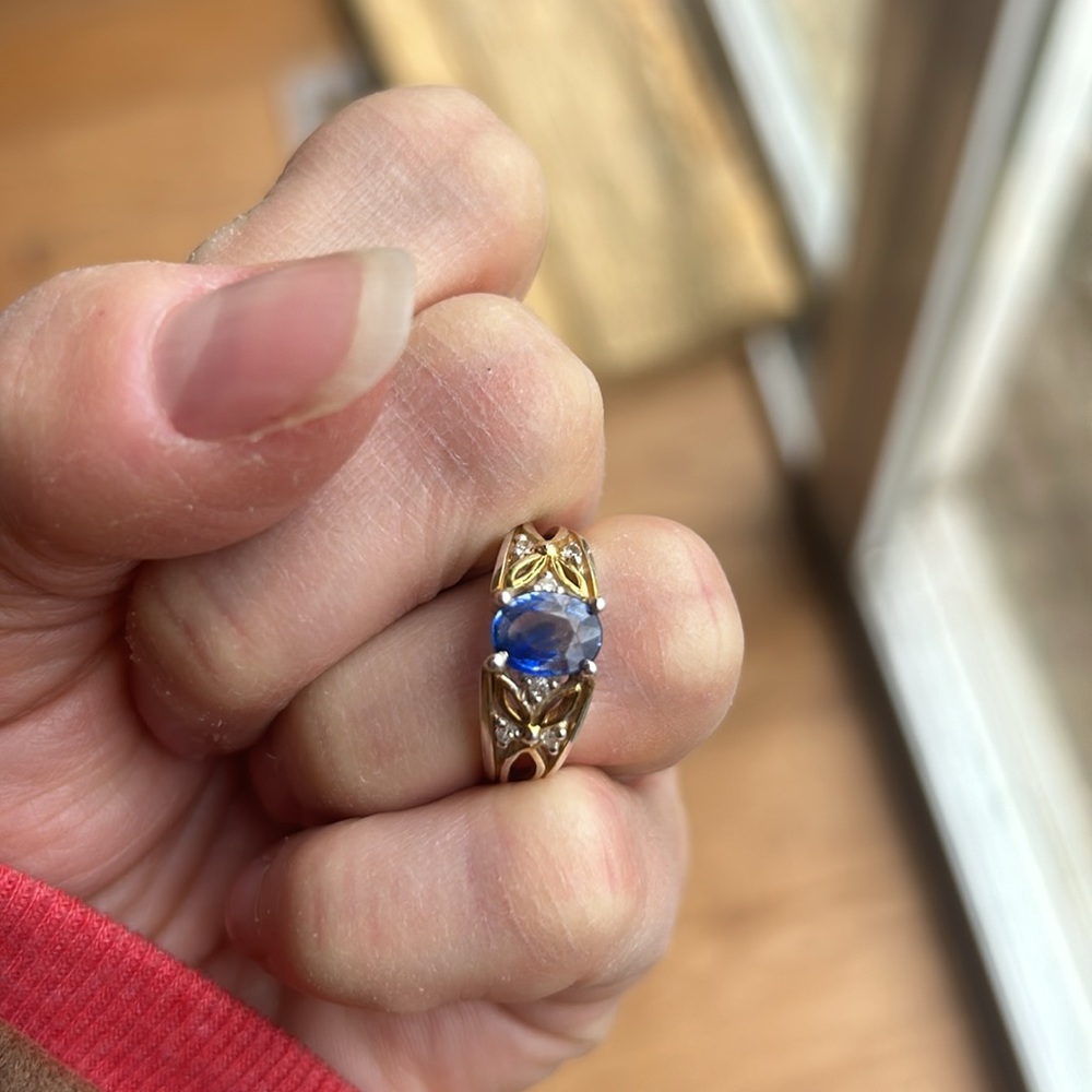 Michael Valitutti Blue Sapphire Diamond 925 Sterling Silver 18K Gold Ring Size 6 - Picture 9 of 9